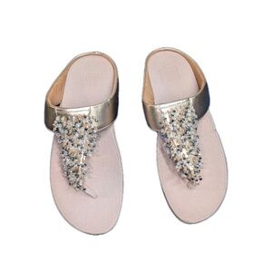 FitFlop Gold Beaded Toe-Post Sandals with Pink Footbed